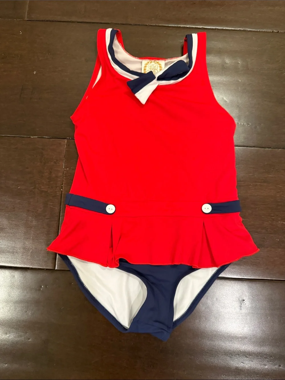 The Beaufort Bonnet Company Red & Navy Peplum One-Piece Swimsuit - Kids